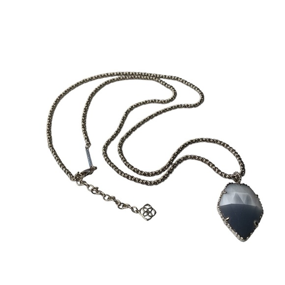 Kendra Scott smoky Slate gray Corla‎ cateye rhodium silver necklace. 30” Length. - Picture 1 of 10